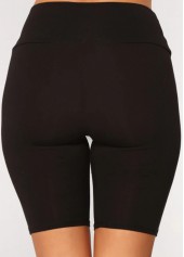 Black bottoms,Plain Color bottoms,ROTITA Patchwork Black Skinny Elastic Waist Shorts