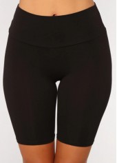 Black bottoms,Plain Color bottoms,ROTITA Patchwork Black Skinny Elastic Waist Shorts