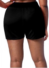 Black plus size,Plain Color plus size,ROTITA High Waisted Plus Size Drawstring Waist Swim Shorts