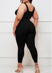 Black plus size,Plain Color plus size,ROTITA Black Plus Size Wide Strap High Waisted Sweatsuit