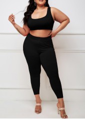Black plus size,Plain Color plus size,ROTITA Black Plus Size Wide Strap High Waisted Sweatsuit