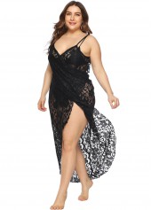 Black plus size,Plain Color plus size,Spaghetti Strap Plus Size Lace Cover Up