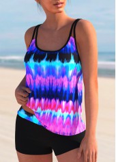 Hot Pink swimwear,Dazzle Colorful swimwear,ROTITA Spaghetti Strap Colorful Print Tankini Set
