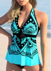 Cyan swimwear,Tribal swimwear,ROTITA Halter Tribal Print Bowknot Tankini Set