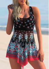 ROTITA Asymmetric Hem Tribal Print Swimdress and Shorts