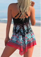 Multi Color swimwear,Tribal swimwear,ROTITA Asymmetric Hem Tribal Print Swimdress and Shorts