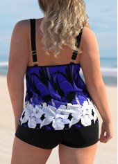 Purple plus size,Floral plus size,ROTITA Floral Print Plus Size Spaghetti Strap Tankini Set 