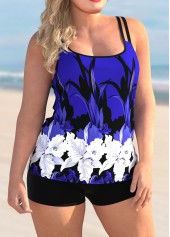 Purple plus size,Floral plus size,ROTITA Floral Print Plus Size Spaghetti Strap Tankini Set 