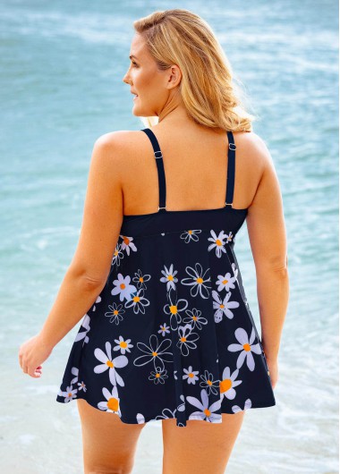 Multi Color plus size,Floral plus size,ROTITA Spaghetti Strap Floral Print Plus Size Swimdress and Panty 