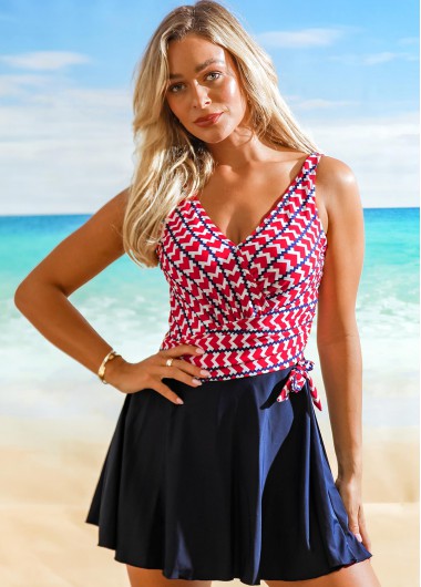 Navy swimwear,Heart swimwear,ROTITA Tie Side Heart Print Swimdress and Shorts