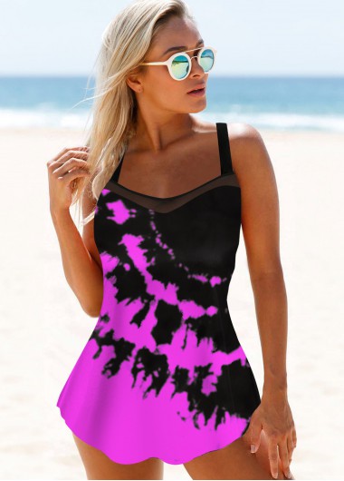 Hot Pink swimwear,Tie Dye swimwear,ROTITA Spaghetti Strap Tie Dye Swimdress and Panty