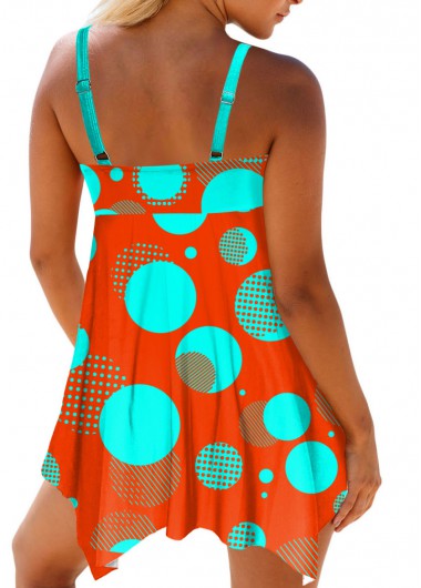 Multi Color swimwear,Dot swimwear,ROTITA Asymmetric Hem Polka Dot Swimdress and Panty