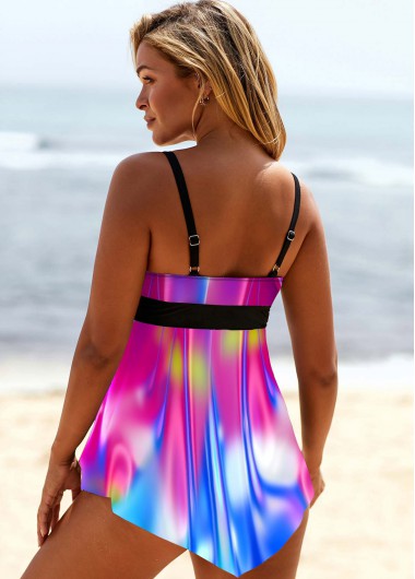 Multi Color swimwear,Dazzle Colorful swimwear,ROTITA Colorful Print Asymmetric Hem Swimdress and Panty
