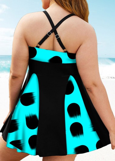 Multi Color plus size,Dot plus size,ROTITA Polka Dot Plus Size Halter Swimdress and Shorts