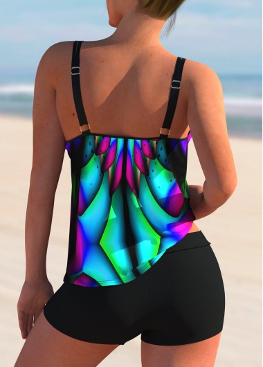 Cyan swimwear,Dazzle Colorful swimwear,ROTITA Spaghetti Strap Colorful Printed Tankini Set 
