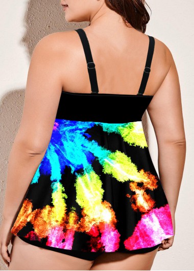 Multi Color plus size,Tie Dye plus size,ROTITA Plus Size Colorful Tie Dye Print Swimdress and Shorts