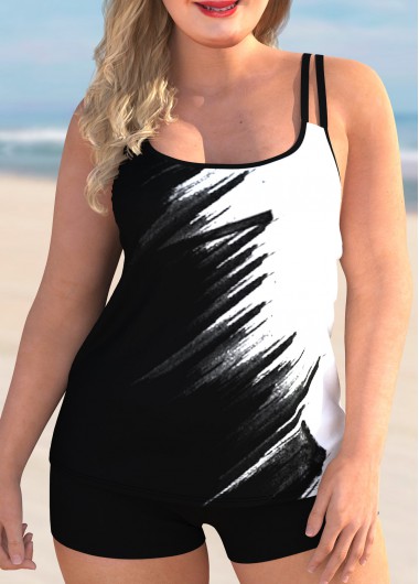 Black plus size,Floral plus size,ROTITA Printed Plus Size Spaghetti Strap Tankini Set