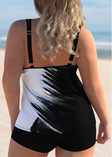 Black plus size,Floral plus size,ROTITA Printed Plus Size Spaghetti Strap Tankini Set