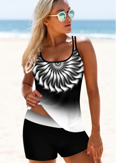 Multi Color swimwear,Floral swimwear,ROTITA Printed Spaghetti Strap Ombre Tankini Set