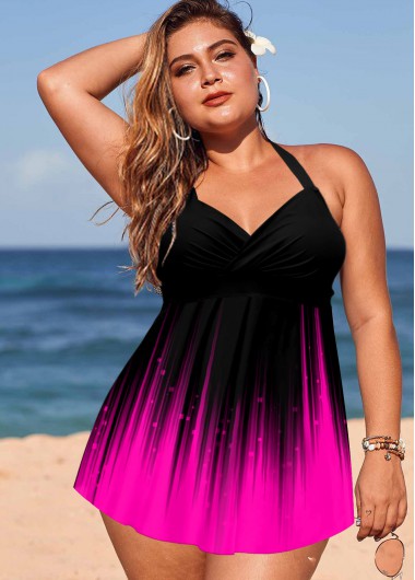 Purple plus size,Ombre plus size,ROTITA Halter Plus Size Ombre Swimdress and Panty