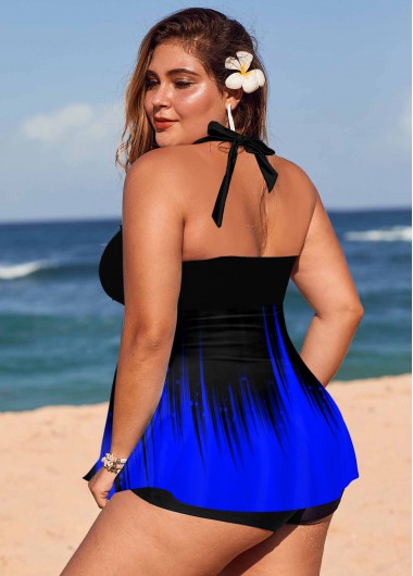 Navy plus size,Ombre plus size,ROTITA Ombre Plus Size Halter Swimdress and Panty