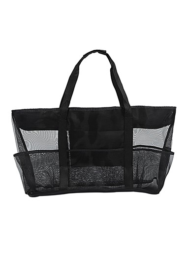 Black accessories,Plain Color accessories,Pocket Detail Mesh Stitching Solid Sheer Storage Bag