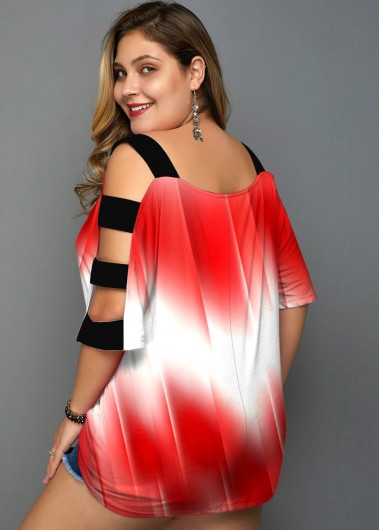 Red plus size,Ombre plus size,ROTITA Plus Size Ombre Ladder Cutout T Shirt
