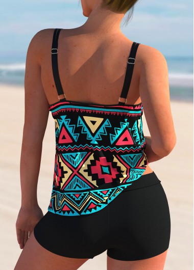Multi Color swimwear,Tribal swimwear,ROTITA Spaghetti Strap Tribal Print Tankini Set