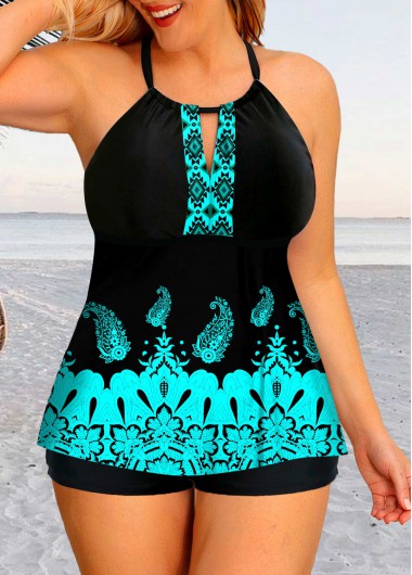 Cyan plus size,Tribal plus size,ROTITA Tribal Print Plus Size Swimdress and Shorts