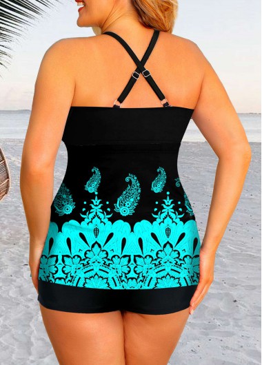 Cyan plus size,Tribal plus size,ROTITA Tribal Print Plus Size Swimdress and Shorts