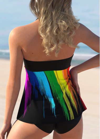 Multi Color swimwear,Rainbow Color swimwear,Dazzle Colorful swimwear,ROTITA Printed Rainbow Color Bowknot Halter Tankini Set