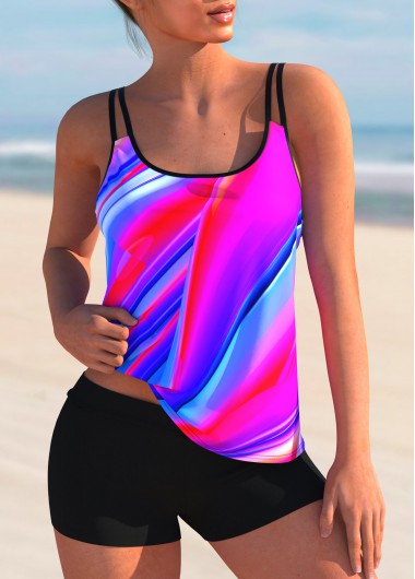 Multi Color swimwear,Dazzle Colorful swimwear,ROTITA Spaghetti Strap Colorful Print Tankini Set