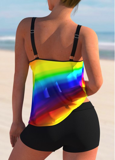 Multi Color swimwear,Floral swimwear,ROTITA Spaghetti Strap Rainbow Color Printed Tankini Set