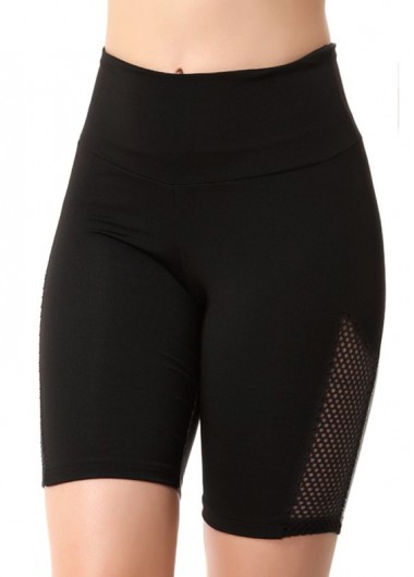 Black swimwear,Plain Color swimwear,ROTITA Fishnet Panel High Waist Solid Swim Shorts