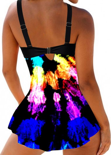 Multi Color swimwear,Tie Dye swimwear,ROTITA Rainbow Color Tie Dye Print Swimdress and Panty