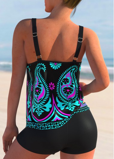 Cyan swimwear,Tribal swimwear,ROTITA Spaghetti Strap Tribal Print Tankini Set