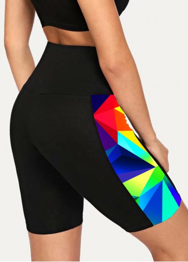 Black swimwear,Geometric swimwear,ROTITA Geometric Print High Waisted Swim Shorts