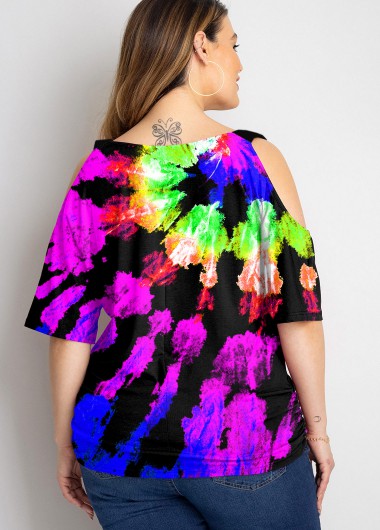 Multi Color plus size,Tie Dye plus size,ROTITA Tie Dye Print Plus Size Rainbow Color T Shirt
