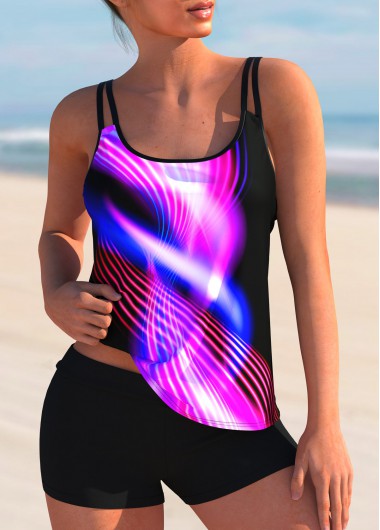 Hot Pink swimwear,Dazzle Colorful swimwear,ROTITA Spaghetti Strap Colorful Printed Tankini Set