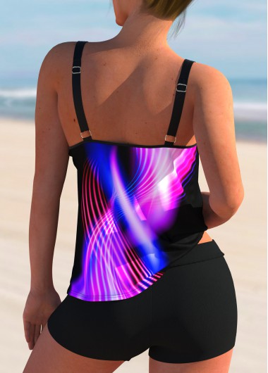 Hot Pink swimwear,Dazzle Colorful swimwear,ROTITA Spaghetti Strap Colorful Printed Tankini Set