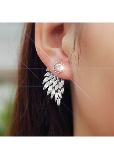 Wings Design Rhinestone Detail Silver Earrings