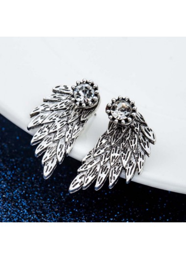 Silvery White jewelry,Wings Design Rhinestone Detail Silver Earrings