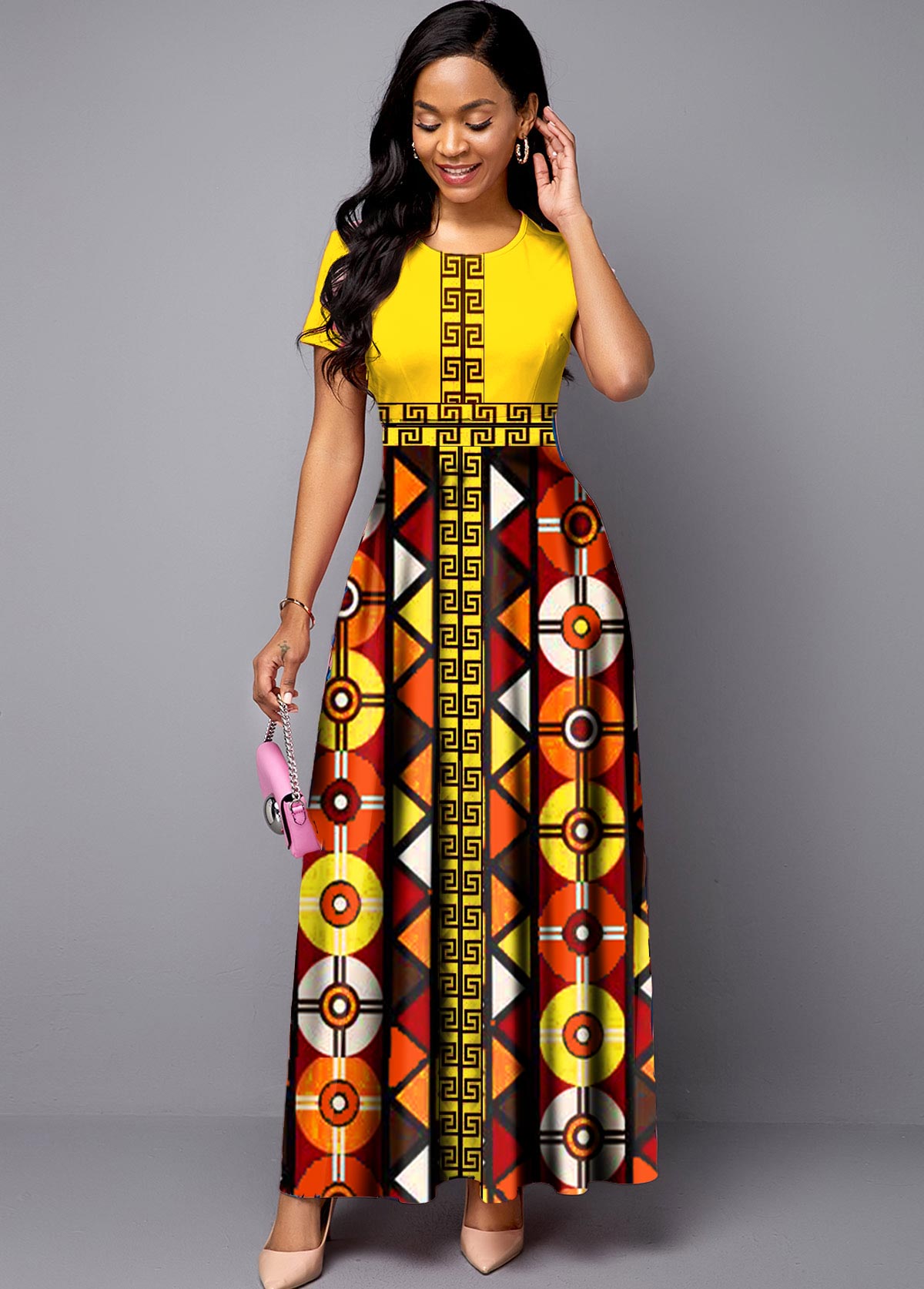 ROTITA Short Sleeve Bohemian Print 