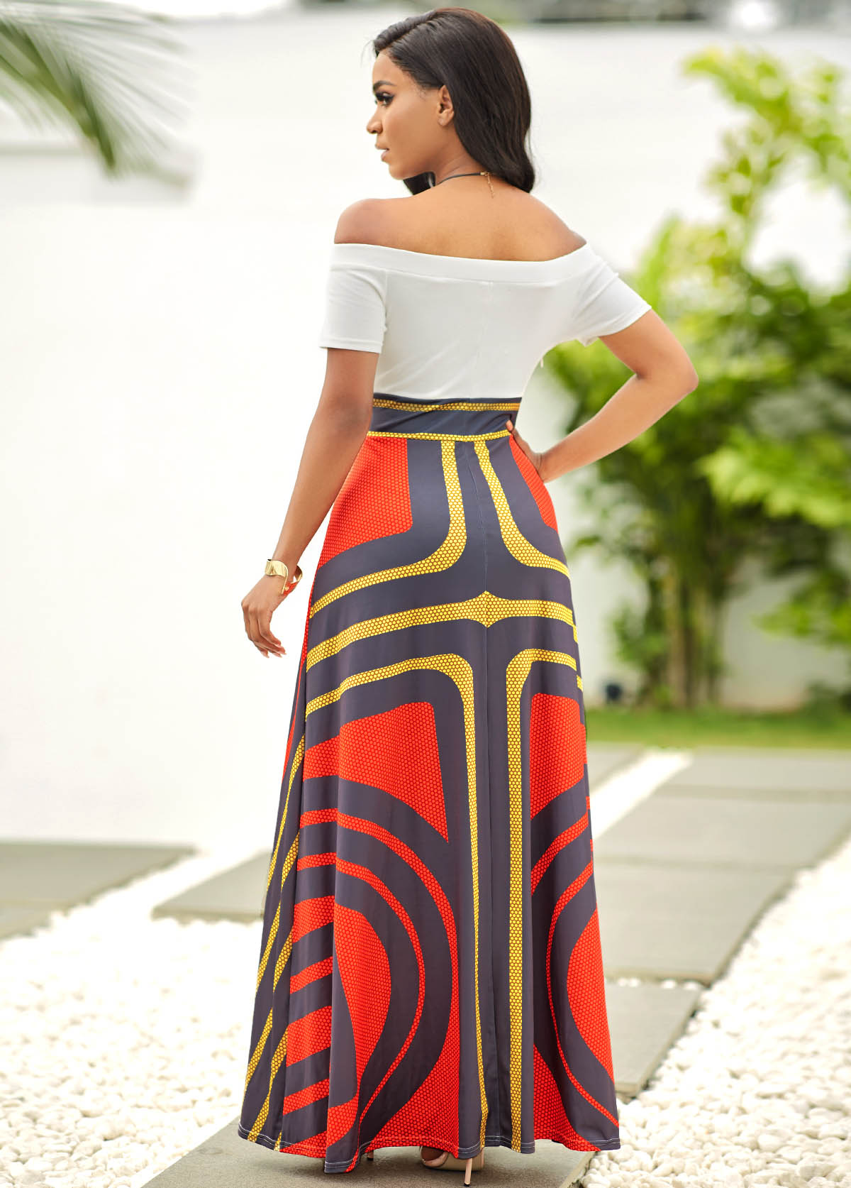 ROTITA Off Shoulder Short Sleeve Geometric Print Dress | Rotita.com ...