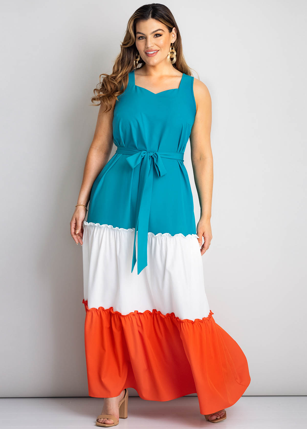 ROTITA Color Block Plus Size Maxi Dress