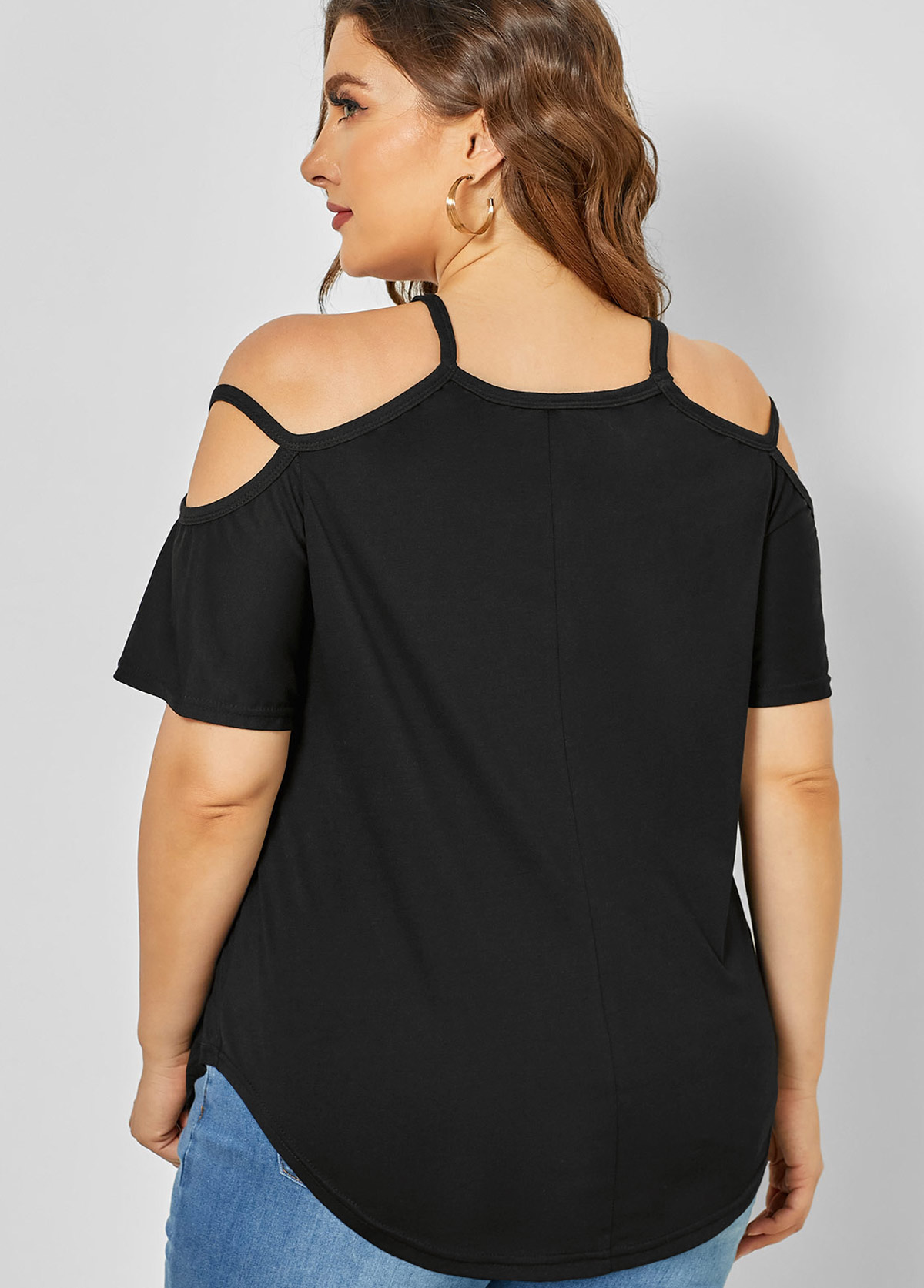 Black plus size,Leopard plus size,ROTITA Strappy Cold Shoulder Plus Size Sunflower Print T Shirt
