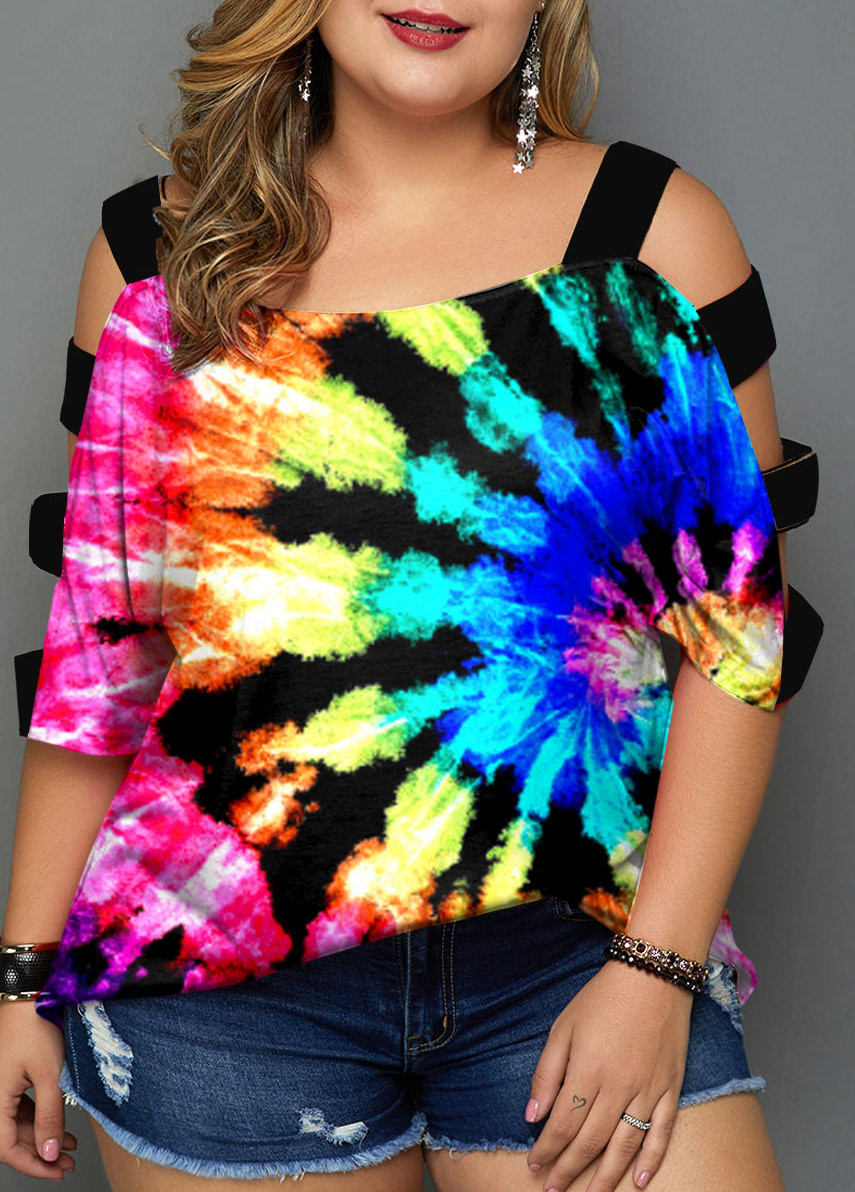 Multi Color plus size,Tie Dye plus size,ROTITA Plus Size Tie Dye Print Multicolor T Shirt