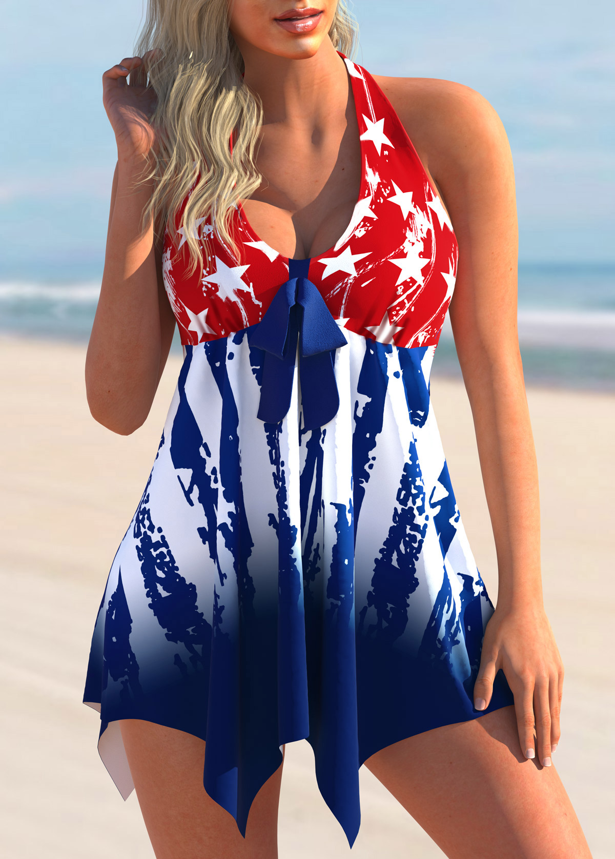 ROTITA Hanky Hem American Flag Print Swimdress and Panty
