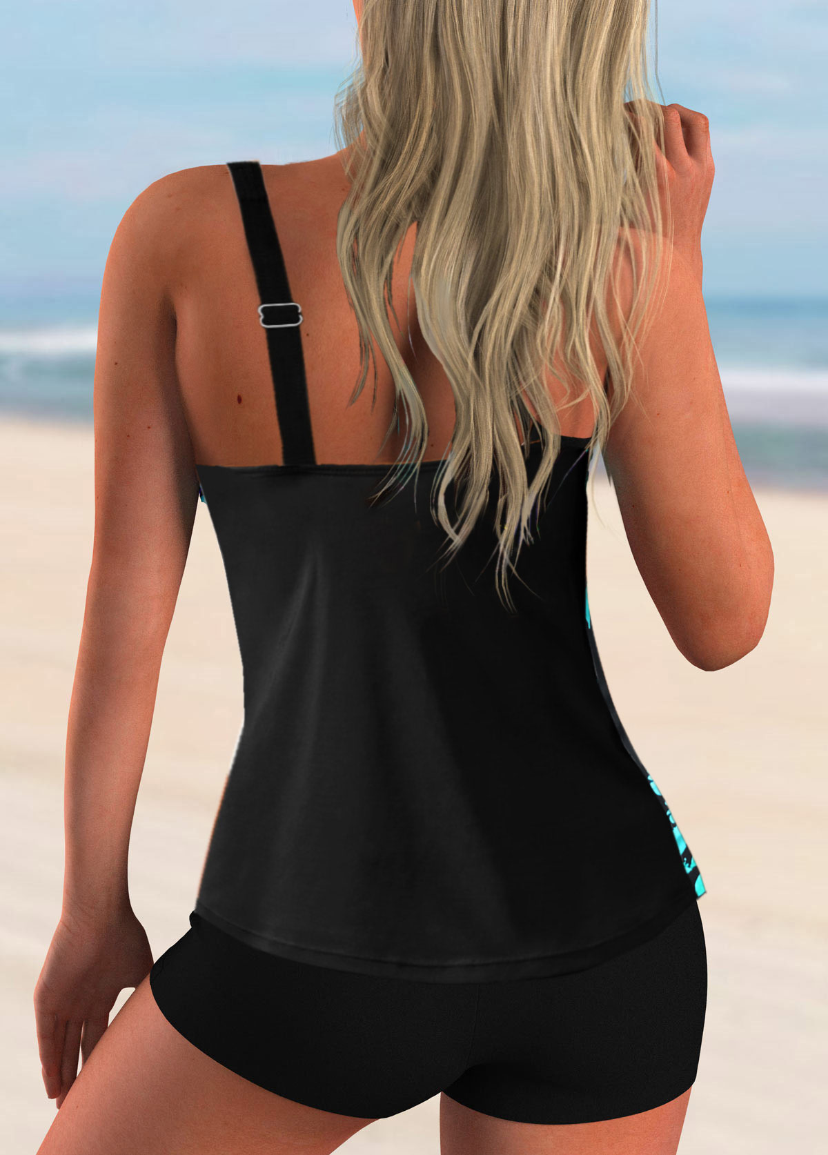 Green swimwear,Plants swimwear,Spaghetti Strap Leaf Print Tankini Set