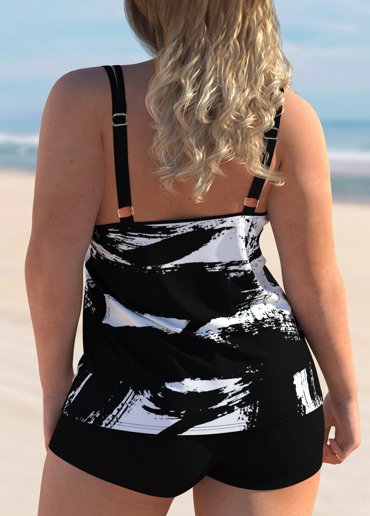 Black plus size,Floral plus size,ROTITA Printed Plus Size Spaghetti Strap Tankni Set